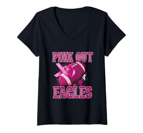 Damen Eagles Pink Out Fußball gegen Brustkrebs T-Shirt mit V-Ausschnitt von Eagles Pink Out Football Tackle Breast Cancer