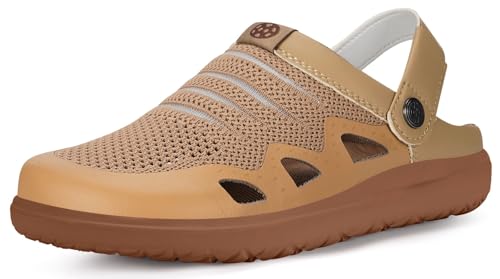 Clogs Hausschuhe Damen Herren Gartenschuhe atmungsaktive Orthopedic Gartenclogs Sommer leichte rutschfest Strand Sandalen Fußbogen Pantoletten,Braun-A,45 EU von Eagsouni