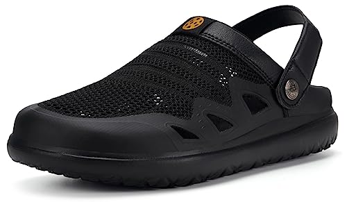 Clogs Hausschuhe Damen Herren Gartenschuhe atmungsaktive Orthopedic Gartenclogs Sommer leichte rutschfest Strand Sandalen Fußbogen Pantoletten,Schwarz-A,42 EU von Eagsouni