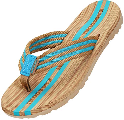 Damen Herren Zehentrenner Sommer Flip Flops Badelatschen Hausschuhe Pantoletten, Meerblau, 36 EU von Eagsouni