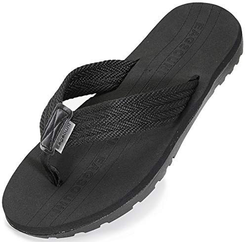 Damen Herren Zehentrenner Sommer Flip Flops Badelatschen Hausschuhe Pantoletten, Pures Schwarz, 36 EU von Eagsouni