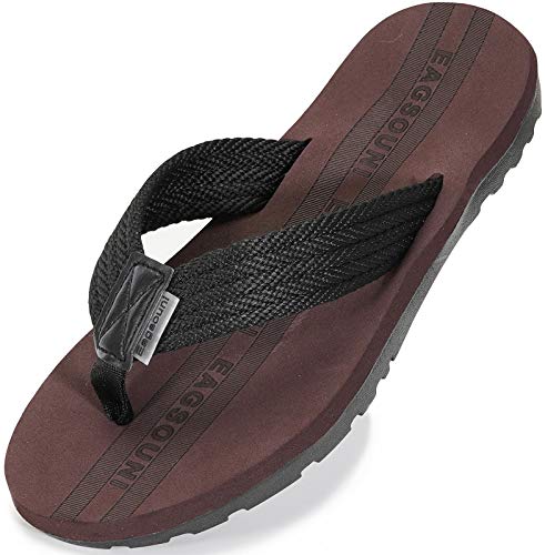 Damen Herren Zehentrenner Sommer Flip Flops Badelatschen Hausschuhe Pantoletten, Schwarz Braun, 36 EU von Eagsouni