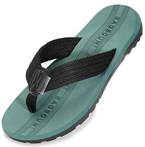 Damen Herren Zehentrenner Sommer Flip Flops Badelatschen Hausschuhe Pantoletten, Schwarz Grün, 36 EU von Eagsouni