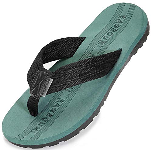 Damen Herren Zehentrenner Sommer Flip Flops Badelatschen Hausschuhe Pantoletten, Schwarz Grün, 38 EU von Eagsouni