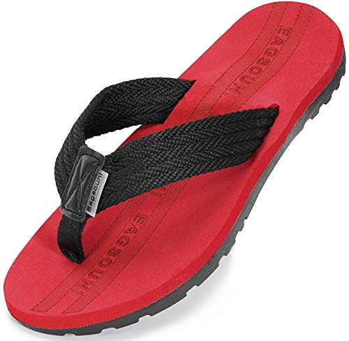 Damen Herren Zehentrenner Sommer Flip Flops Badelatschen Hausschuhe Pantoletten, Schwarz Rot, 37 EU von Eagsouni