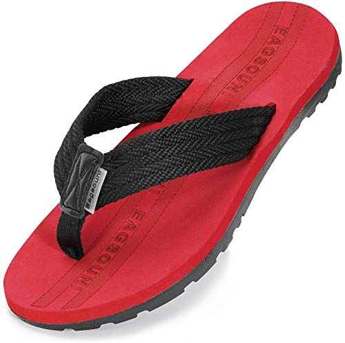Damen Herren Zehentrenner Sommer Strand Flip Flops Badelatschen Hausschuhe Pantoletten, Schwarz Rot, 46 EU von Eagsouni