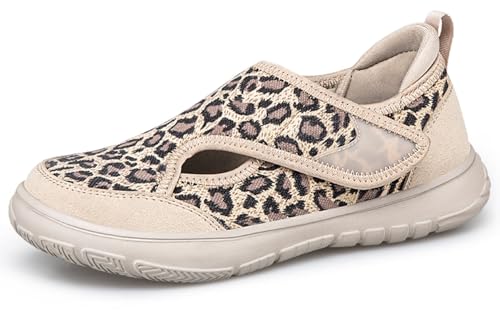 Diabetiker Schuhe Damen Herren Extra Weit Hausschuhe mit Klettverschluss Leichte Atmungsaktive Rutschfest Walkingschuhe Orthopädische Breiten Freizeitschuhe Senioren Gesundheitsschuhe，Beige，38 EU von Eagsouni