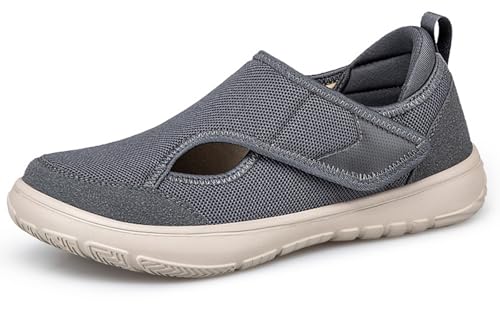 Diabetiker Schuhe Damen Herren Extra Weit Hausschuhe mit Klettverschluss Leichte Atmungsaktive Rutschfest Walkingschuhe Orthopädische Breiten Freizeitschuhe Senioren Gesundheitsschuhe，Grau，43 EU von Eagsouni