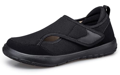 Diabetiker Schuhe Damen Herren Extra Weit Hausschuhe mit Klettverschluss Leichte Atmungsaktive Rutschfest Walkingschuhe Orthopädische Breiten Freizeitschuhe Senioren Gesundheitsschuhe，Schwarz，38 EU von Eagsouni