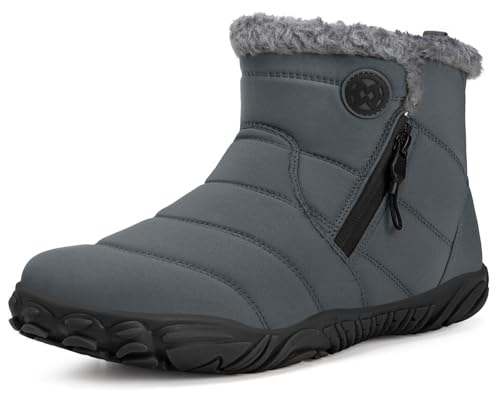 Eagsouni Barfussschuhe Gefüttert Winterschuhe Herren Warm Männer Winterstiefel Schneestiefel Winter Boots Outdoor, Grau, 45 EU von Eagsouni