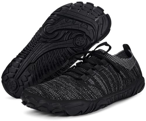 Eagsouni Barfußschuhe Minimalistische Damen Herren Laufschuhe Running Schuhe Leicht Atmungsaktive Turnschuhe Fitnessschuhe Straßenlaufschuhe Breiter Zehenbox,Schwarz,39 EU von Eagsouni