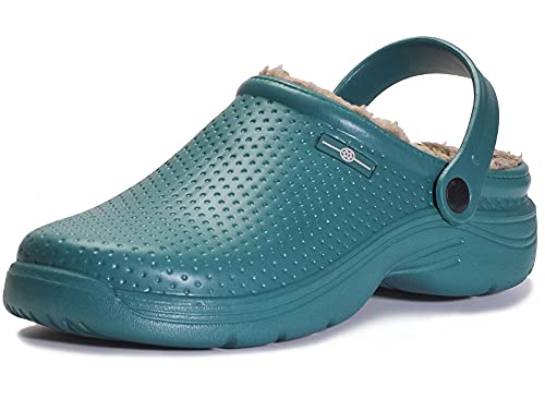 Eagsouni Clogs Hausschuhe Gefüttert Damen Damen Winter Gartenschuhe Wasserdicht Gartenclogs Warme Pantoletten rutschfeste, Grün, 43 EU von Eagsouni