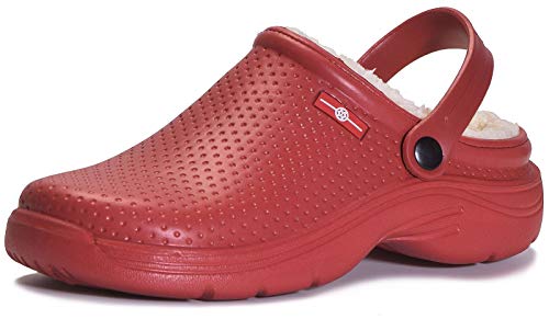 Eagsouni Clogs Hausschuhe Gefüttert Damen Damen Winter Gartenschuhe Wasserdicht Gartenclogs Warme Pantoletten rutschfeste, Rot, 44 EU von Eagsouni