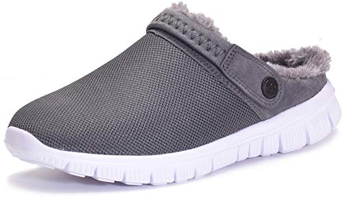 Eagsouni Clogs Hausschuhe Herren Damen Winter Gartenschuhe Haus Pantoffeln Warme Plüsch Gefüttert Gartenclogs rutschfeste Schlappen Schuhe,Dunkel Grau Stil A,39 EU von Eagsouni