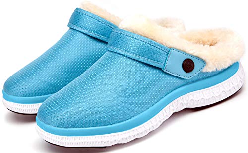 Eagsouni Clogs Hausschuhe Herren Damen Winter Gartenschuhe Haus Pantoffeln Warme Plüsch Gefüttert Gartenclogs rutschfeste Schlappen Schuhe,Himmelblau Stil B,39 EU von Eagsouni