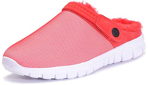 Eagsouni Clogs Hausschuhe Herren Damen Winter Gartenschuhe Haus Pantoffeln Warme Plüsch Gefüttert Gartenclogs rutschfeste Schlappen Schuhe,Rot Stil A,38 EU von Eagsouni