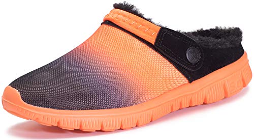 Eagsouni Clogs Hausschuhe Herren Damen Winter Gartenschuhe Haus Pantoffeln Warme Plüsch Gefüttert Gartenclogs rutschfeste Schlappen Schuhe,Schwarz Orange Stil A,43 EU von Eagsouni