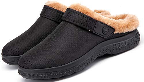 Eagsouni Clogs Hausschuhe Herren Damen Winter Gartenschuhe Haus Pantoffeln Warme Plüsch Gefüttert Gartenclogs rutschfeste Schlappen Schuhe,Schwarz Stil B,37 EU von Eagsouni