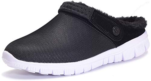 Eagsouni Clogs Hausschuhe Herren Damen Winter Gartenschuhe Haus Pantoffeln Warme Plüsch Gefüttert Gartenclogs rutschfeste Schlappen Schuhe,Schwarz Weiß Stil A,41 EU von Eagsouni