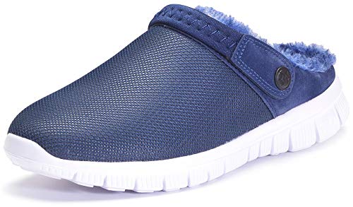 Eagsouni Clogs Hausschuhe Herren Damen Winter Gartenschuhe Haus Pantoffeln Warme Plüsch Gefüttert Gartenclogs rutschfeste Schlappen Schuhe,Tiefes Blau StilA A,46 EU von Eagsouni