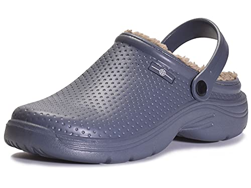 Eagsouni Damen Herren Lined Clogs Winter Gefüttert Gartenschuhe Wärme Wasserdicht Hausschuhe, 41 EU, Dunkelgrau von Eagsouni