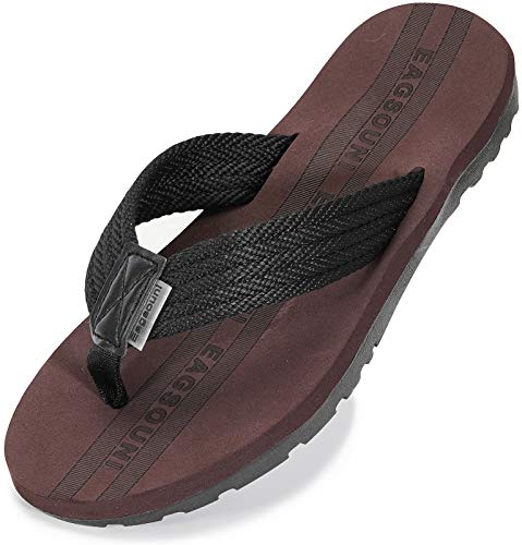 Damen Herren Zehentrenner Sommer Flip Flops Badelatschen Hausschuhe Pantoletten, Schwarz Braun, 37 EU von Eagsouni
