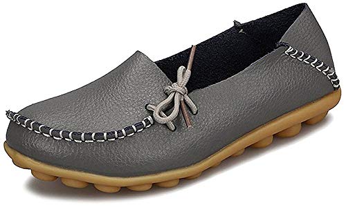 Eagsouni Damen Mokassins Bootsschuhe Leder Loafers Freizeit Schuhe Flache Fahren Halbschuhe Casual Slippers, Grau A, 41 EU von Eagsouni