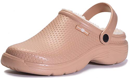 Eagsouni Damen Warmfutter Clogs Eva Hausschuhe Gartenschuhe Berufsschuhe Pantoletten Plüsch Innenfutter Komfort Riemen Warm Gefütterte Winter Schuhe, 39 EU, Khaki von Eagsouni