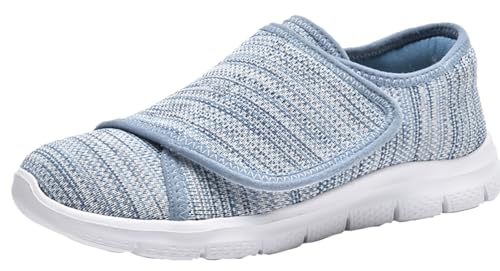 Eagsouni Hausschuhe Damen Leichte Weit Klettverschuß Walkingschuhe Atmungsaktive Slip On Pantoffeln Outdoor Bequeme Diabetiker Gesundheitsschuhe von Eagsouni