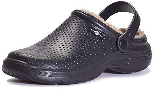 Eagsouni Herren Clogs Damen Gartenschuhe Gefüttert Hausschuhe Winter Warm Pantoletten Slipper mit Fersenriemen, 40 EU, Schwarz von Eagsouni