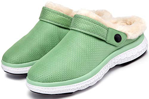 Eagsouni Winter Clogs Hausschuhe Herren Damen Pantoffeln Warme Plüsch Gefüttert Gartenschuhe Gartenclogs Indoor Outdoor Freizeit Pantoffel Sabots Mules,Grün Stil B,37 EU von Eagsouni