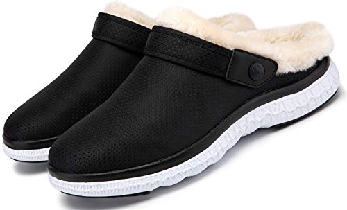 Eagsouni Winter Clogs Hausschuhe Herren Damen Pantoffeln Warme Plüsch Gefüttert Gartenschuhe Gartenclogs Indoor Outdoor Freizeit Pantoffel Sabots Mules,Schwarz Weiß Stil B,46 EU von Eagsouni