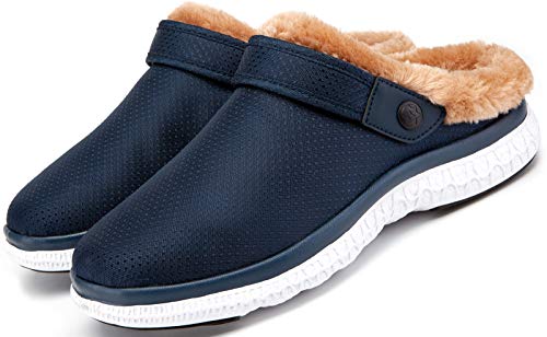 Eagsouni Winter Clogs Hausschuhe Herren Damen Pantoffeln Warme Plüsch Gefüttert Gartenschuhe Gartenclogs Indoor Outdoor Freizeit Pantoffel Sabots Mules,Tiefes Blau Stil B,39 EU von Eagsouni