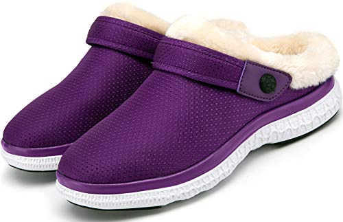 Eagsouni Winter Clogs Hausschuhe Herren Damen Pantoffeln Warme Plüsch Gefüttert Gartenschuhe Gartenclogs Indoor Outdoor Freizeit Pantoffel Sabots Mules,Violett Stil B,37 EU von Eagsouni