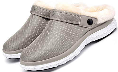 Eagsouni Winter Hausschuhe Herren Damen Lined Clogs Gartenschuhe Plüsch Wärme Gefüttert Pantoffeln rutschfeste Gartenclogs für Drinnen und Draußen,Beige Stil B,41 EU von Eagsouni