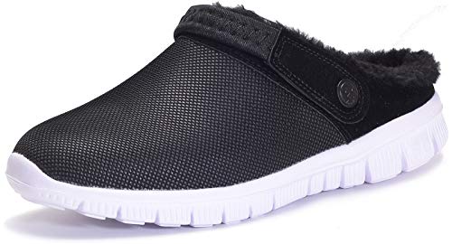 Eagsouni Winter Hausschuhe Herren Damen Lined Clogs Gartenschuhe Plüsch Wärme Gefüttert Pantoffeln rutschfeste Gartenclogs für Drinnen und Draußen,Schwarz Weiß Stil A,44 EU von Eagsouni