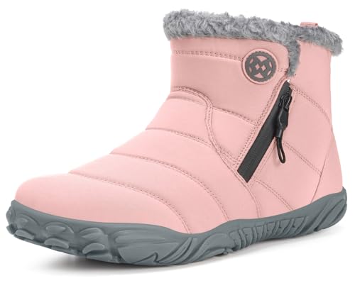 Eagsouni Winterschuhe Barfußschuhe Damen Winterstiefel Weit Zehenschuhe Minimalistische Wasserdicht rutschfeste, Rosa, 42 EU von Eagsouni