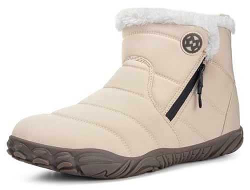 Eagsouni Winterschuhe Barfußschuhe Herren Damen Winterstiefel Weit Zehenschuhe Minimalistische Wasserdicht rutschfeste, Beige, 41 EU von Eagsouni