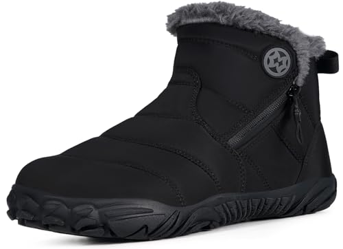 Eagsouni Winterschuhe Damen Gefüttert Herren Warm Traillaufschuhe Barfuss Schuhe Outdoor Mit Zero-Drop Sohle Breite Zehen, Schwarz, 40 EU von Eagsouni