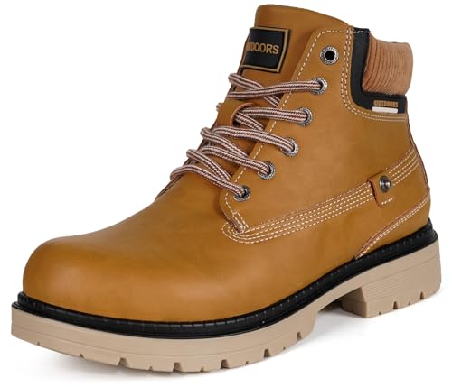 Eagsouni Winterschuhe Herren Schnürstiefel Warm Gefüttert Schneestiefel Winter Outdoor Boots Wasserdicht Winterstiefel, Braun ohne Fell, 45 EU von Eagsouni