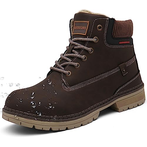 Eagsouni Winterschuhe Herren Schnürstiefel Warm Gefüttert Schneestiefel Winter Outdoor Boots Wasserdicht Winterstiefel, Dunkel Braun, 43 EU von Eagsouni