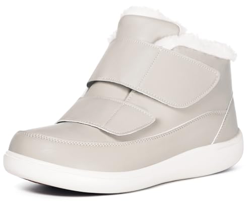 Eagsouni Winterstiefel Damen Herren Extra Weit Winterschuhe Winter Wasserdicht Warm gefütterte rutschfeste Stiefel Boots Diabetiker Schuhe mit Klettverschluss Schneestiefel für Senioren,Beige,39 EU von Eagsouni