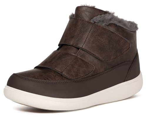 Eagsouni Winterstiefel Damen Herren Extra Weit Winterschuhe Winter Wasserdicht Warm gefütterte rutschfeste Stiefel Boots Diabetiker Schuhe mit Klettverschluss Schneestiefel für Senioren,Braun,44 EU von Eagsouni