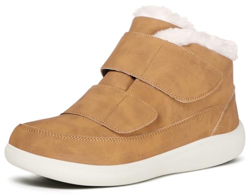 Eagsouni Winterstiefel Damen Herren Extra Weit Winterschuhe Winter Wasserdicht Warm gefütterte rutschfeste Stiefel Boots Diabetiker Schuhe mit Klettverschluss Schneestiefel für Senioren,Gelb,38 EU von Eagsouni