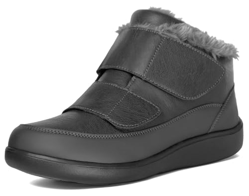 Eagsouni Winterstiefel Damen Herren Extra Weit Winterschuhe Winter Wasserdicht Warm gefütterte rutschfeste Stiefel Boots Diabetiker Schuhe mit Klettverschluss Schneestiefel für Senioren,Grau,41 EU von Eagsouni