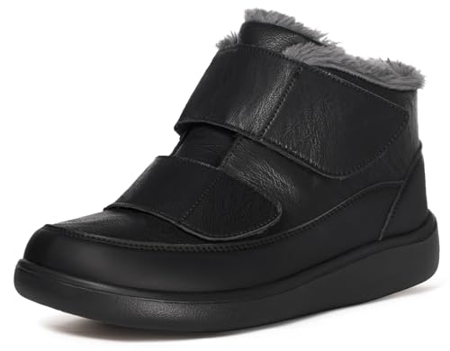 Eagsouni Winterstiefel Damen Herren Extra Weit Winterschuhe Winter Wasserdicht Warm gefütterte rutschfeste Stiefel Boots Diabetiker Schuhe mit Klettverschluss Schneestiefel für Senioren,Schwarz,43 EU von Eagsouni