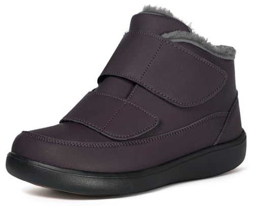 Eagsouni Winterstiefel Damen Herren Extra Weit Winterschuhe Winter Wasserdicht Warm gefütterte rutschfeste Stiefel Boots Diabetiker Schuhe mit Klettverschluss Schneestiefel für Senioren,Violett,41 EU von Eagsouni