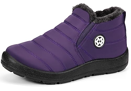 Eagsouni Winterstiefel Damen Warm Gefüttert Schneestiefel Wasserdicht Draußen Winterschuhe Flach Stiefel Baumwollschuhe Ultraleicht rutschfeste,Violett_3,36 EU von Eagsouni