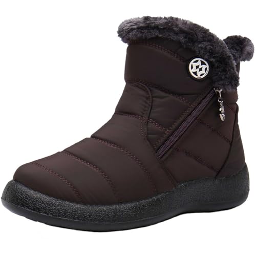 Eagsouni Winterstiefel Damen Winterschuhe Wasserdicht Warm Plush Gefütterte Schneestiefel Stiefeletten Winter Outdoors rutschfeste Stiefel Boots,Kaffee C,38 EU von Eagsouni