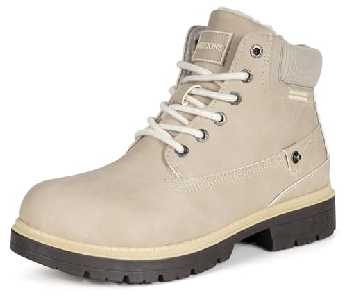 Eagsouni Winterstiefel Schneestiefel Damen Warm Gefütterte Winterschuhe Wasserdicht Stiefeletten Winter Schnürstiefel Wander Schuhe, Beige, 41 EU von Eagsouni